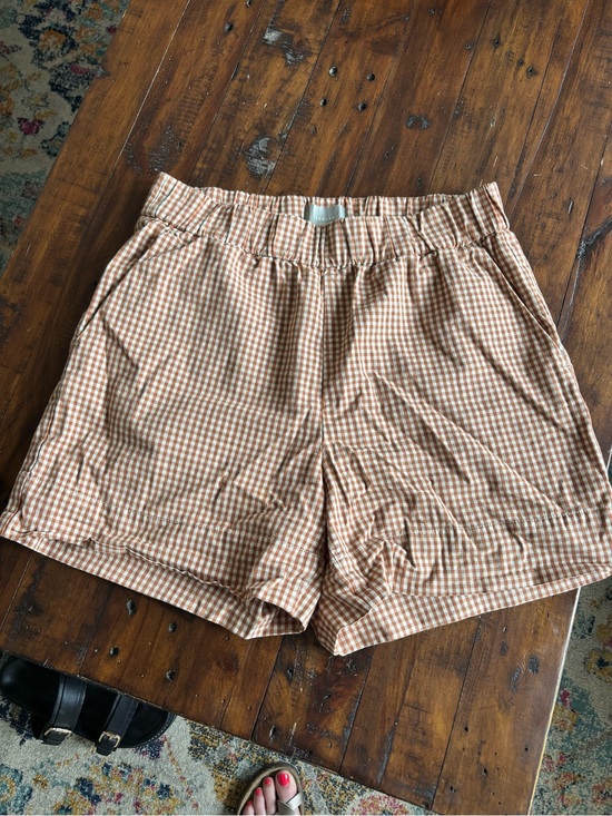 Everlane Pants - Everlane Easy Short in orange & Cream Gingham